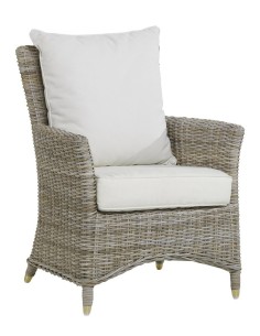 Fauteuil rotin Névis en Kooboo gris et avec coussins