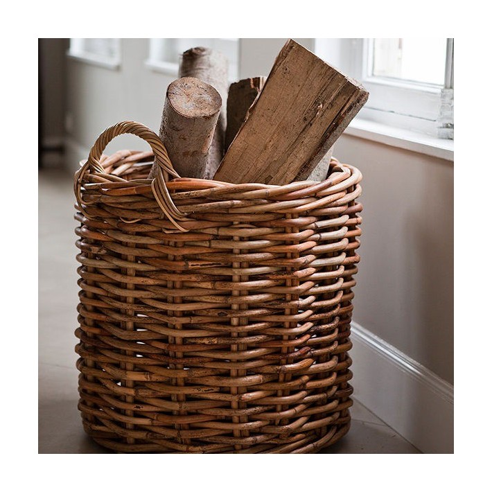 large round planter in thick Mexico rattan - wood basket