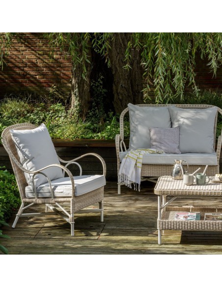 Fauteuil Garrigues résine dune coussin perle ambiance 2