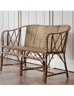 Bagatelle woven rattan bench with red edging 2