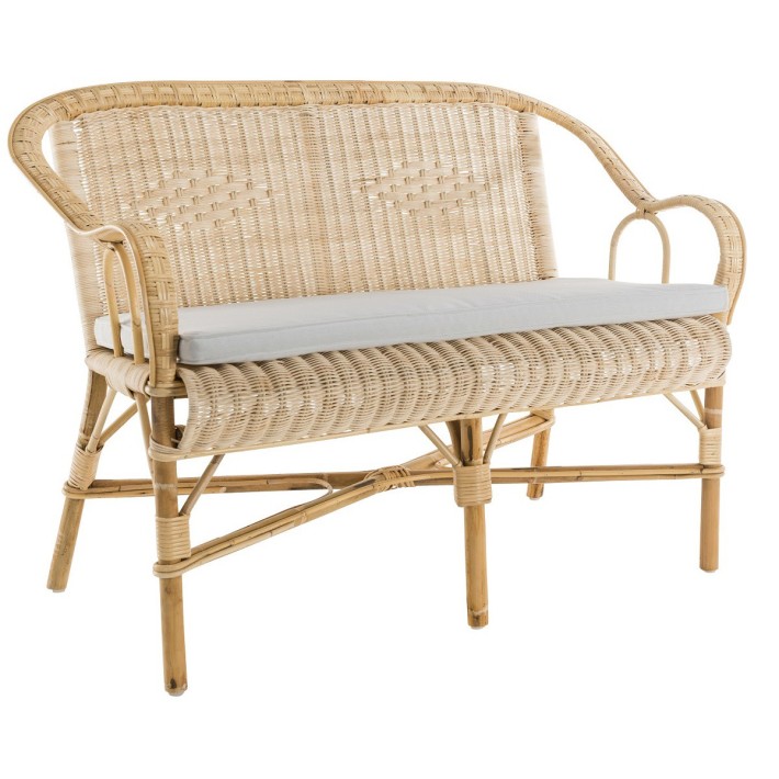 Canapé en rotin tressé grand père avec son coussin en option