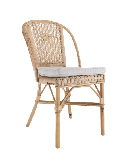 Chaise en rotin naturel tressé Albertine équipée de son coussin en option