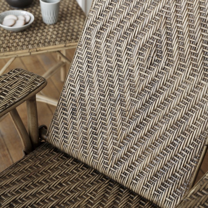 Zoom braided rattan chaise longue grand mère vintage antique patina