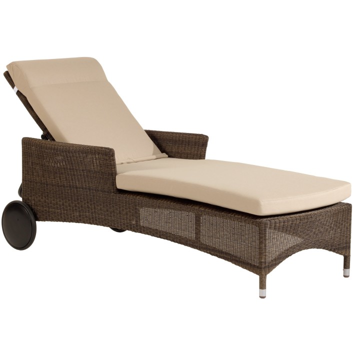 Chaise longue de jardin en résine tressée ATOLL marron Poivre