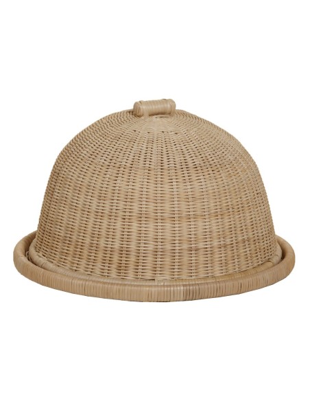 plateau et cloche à fruits en rotin naturel