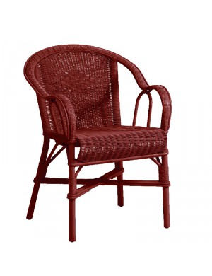 MARCEL Low-back rattan armchair rouge rubis