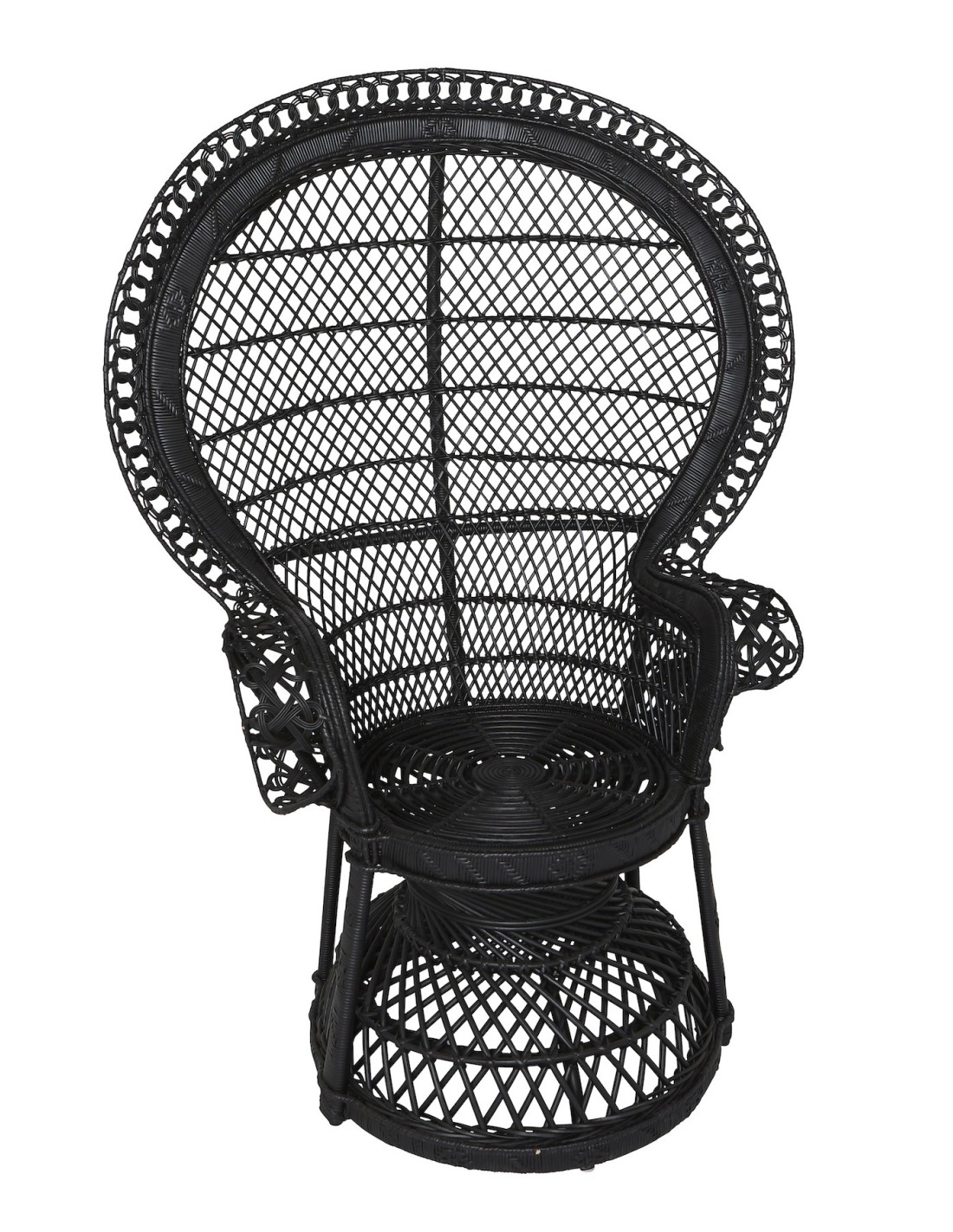 Peacock rattan armchair Croisillons with black lacquer