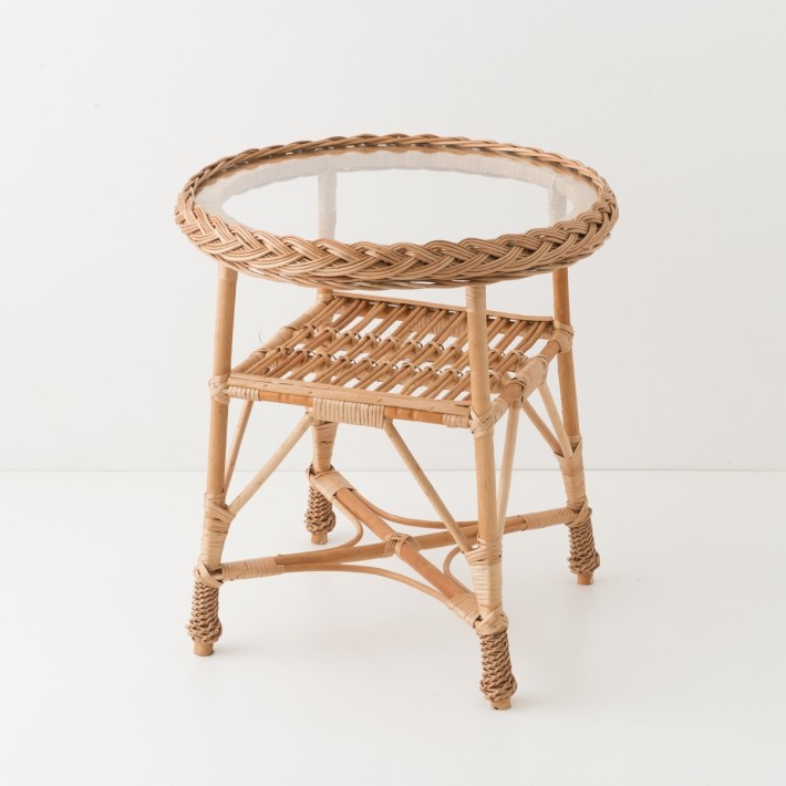 Table en osier Colette verre 50 cm