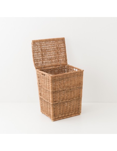 Panier à linge en osier ht 54 cm rectangulaire couvercle ouvert