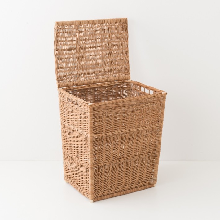 Panier à linge en osier ht 60 cm rectangulaire couvercle ouvert