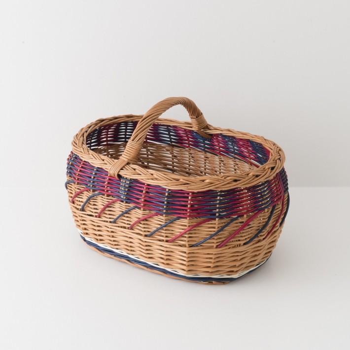 Panier à commissions en osier motif bleu rose