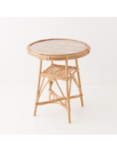 Honorine wicker table - glass diameter 50