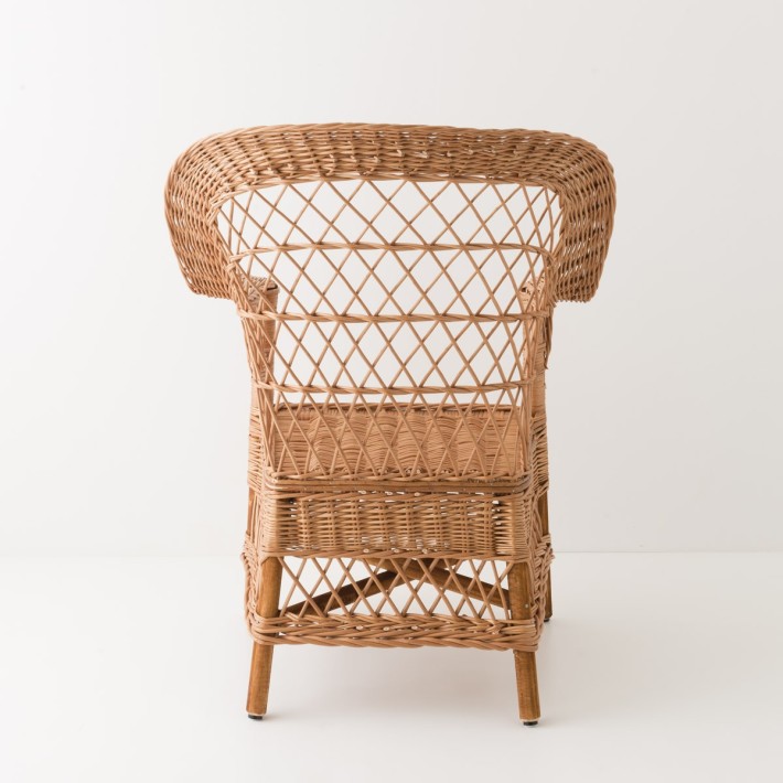 Fauteuil en osier haut dossier osier brun sans coussin vue arrière