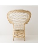 Fauteuil éventail en osier blanc vue arrière avec coussin
