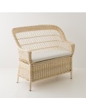 Banc coffre en osier blanc avec son coussin assorti en option