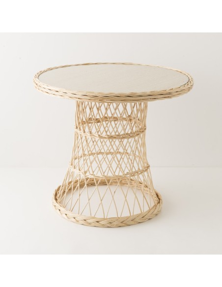 Table guéridon en osier blanc diam 80 cm avec son verre en option Table guéridon en osier blanc diam 80 cm avec son verre en option