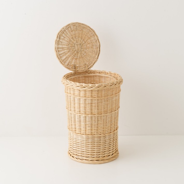 Panier à linge rond MM en osier blanc couvercle ouvert