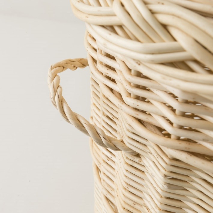 Panier à linge rond GM en osier blanc poignées latérales