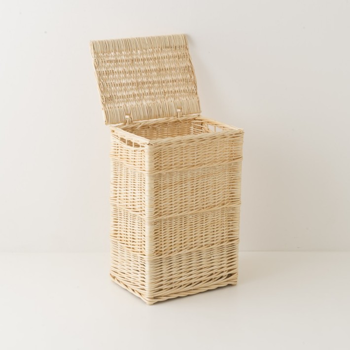 Panier à linge rect MM en osier blanc abattant ouvert