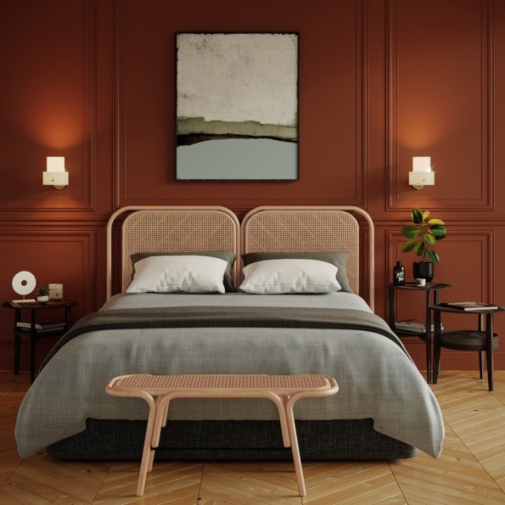 Banc en rotin TRAVERSE détail du cannage de l'assise