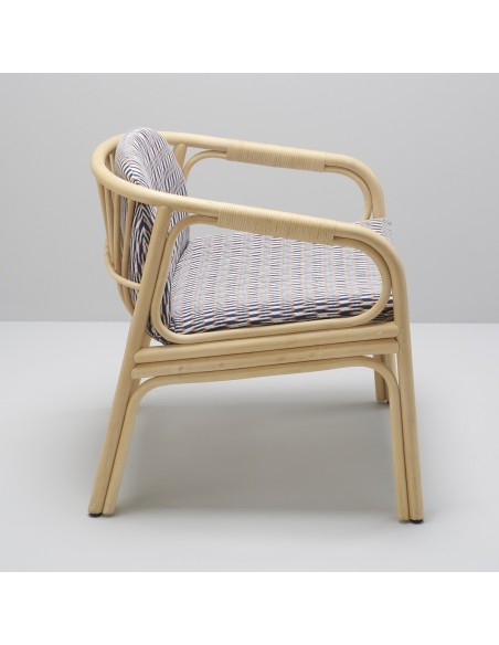 Fauteuil de table en rotin Hublot tissu Marquetry vu de côté