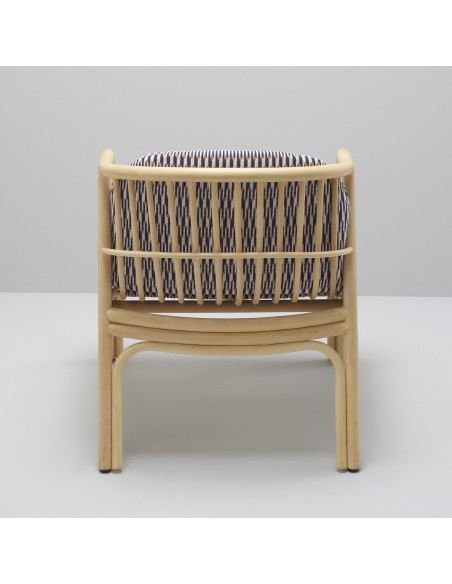 Fauteuil de table en rotin Hublot tissu Marquetry vu de dos