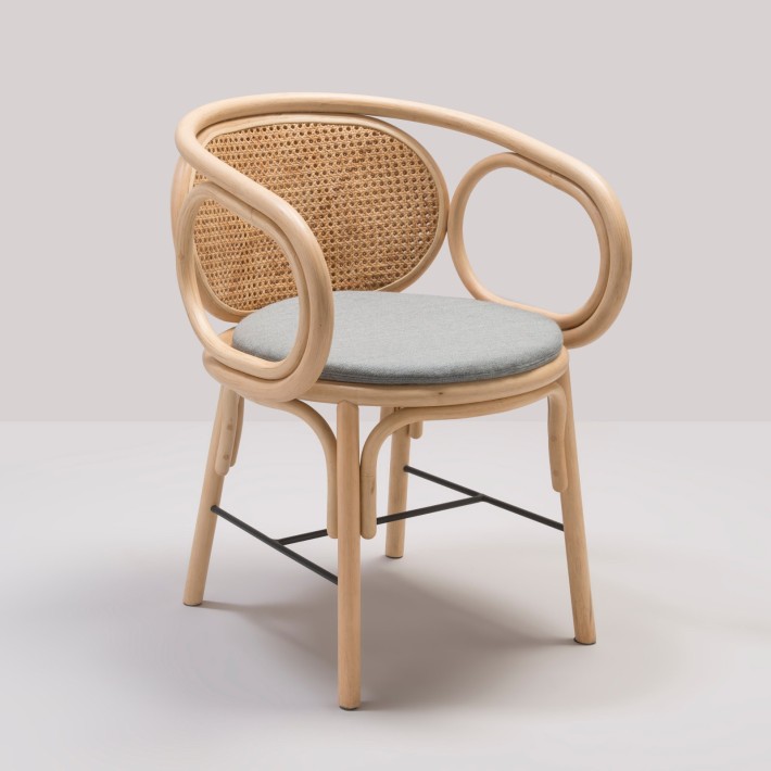Fauteuil de table CONTOUR coussin tissu écru Migliore