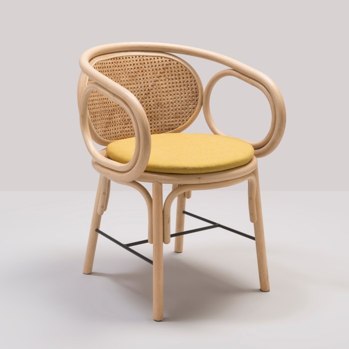 Fauteuil de table CONTOUR coussin tissu écru Migliore