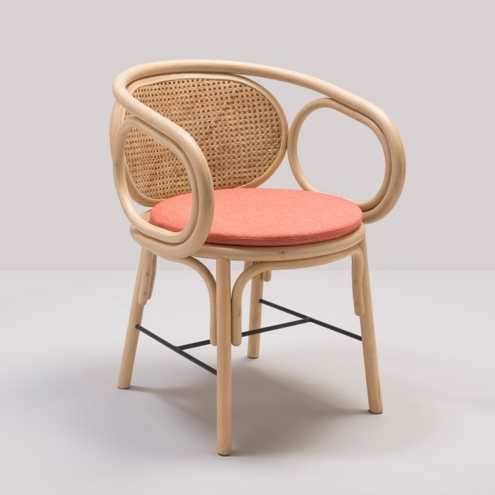 Fauteuil de table CONTOUR coussin tissu écru Migliore
