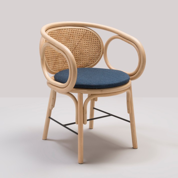Fauteuil de table CONTOUR coussin tissu écru Migliore