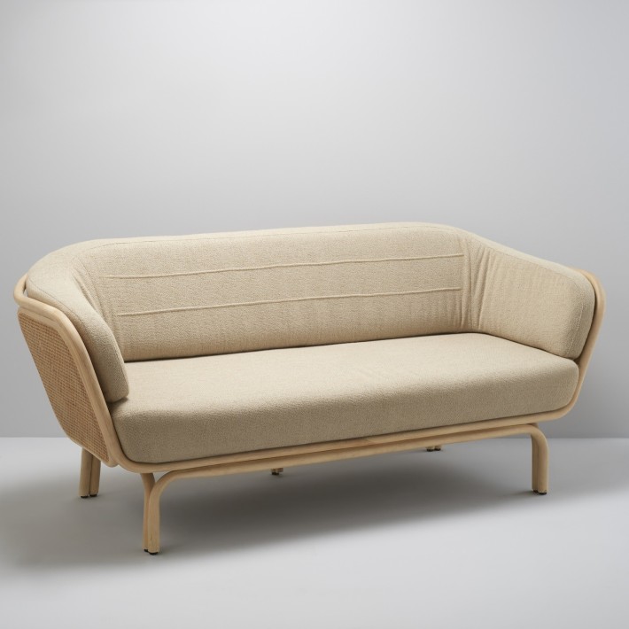 Canapé rotin design BÔA tissu Brema Sand 03