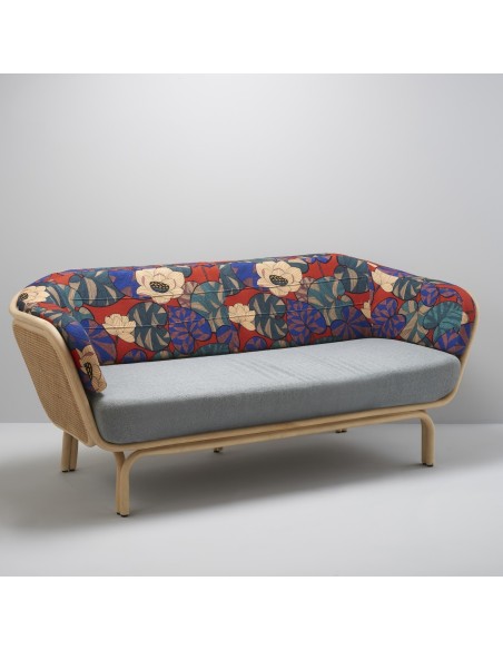 Canapé rotin design BÔA tissu Idris + Niagara