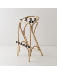 Tabouret de bar en rotin VIRAGE bleu + jaune