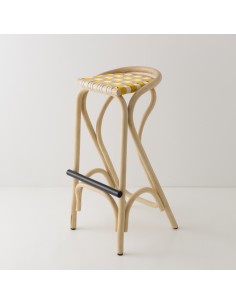 Tabouret de bar en rotin VIRAGE bleu + jaune