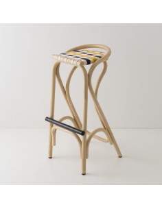 Tabouret de bar en rotin VIRAGE bleu + jaune