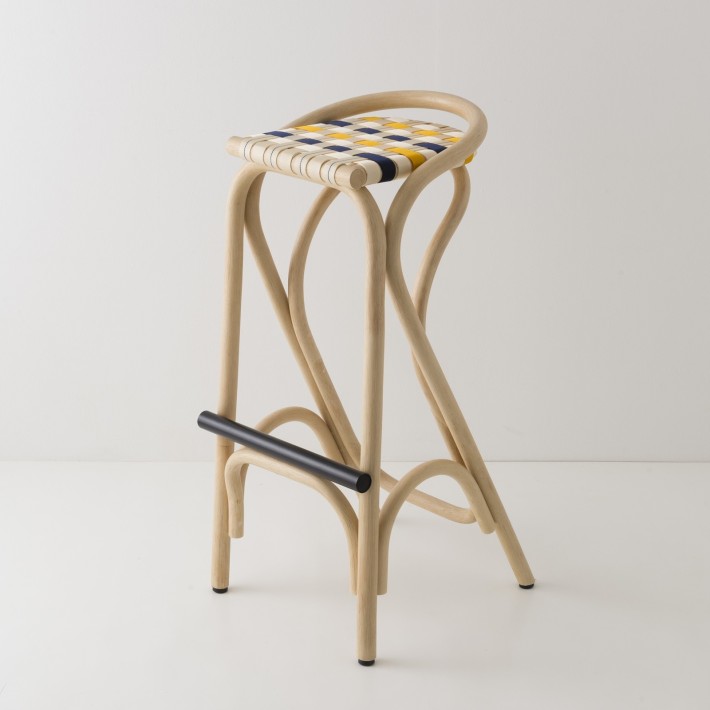 Tabouret de bar en rotin VIRAGE bleu + jaune