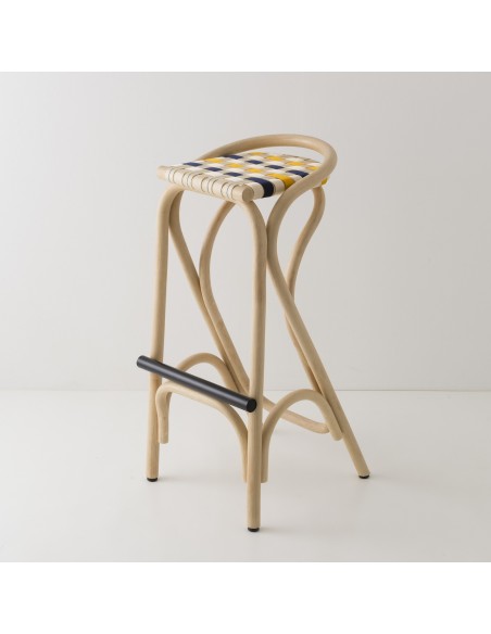 Tabouret de bar en rotin VIRAGE bleu + jaune