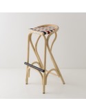 Tabouret de bar en rotin VIRAGE bleu + rouge