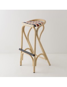 Tabouret de bar en rotin VIRAGE bleu + jaune