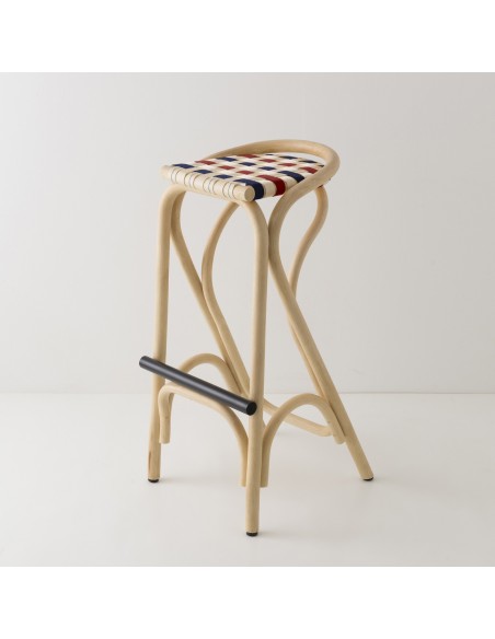 Tabouret de bar en rotin VIRAGE bleu + rouge