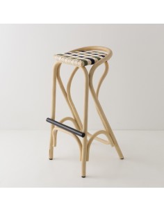 Tabouret de bar en rotin VIRAGE bleu + jaune