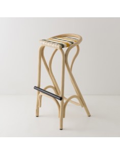 Tabouret de bar en rotin VIRAGE bleu + jaune