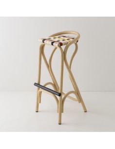 Tabouret de bar en rotin VIRAGE bleu + jaune