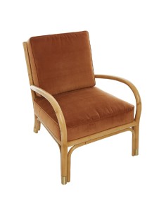 Riviera rattan armchair with orange velvet