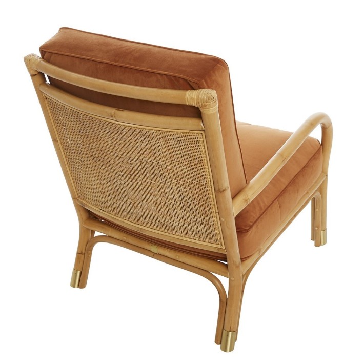 Riviera rattan armchair with orange velvet