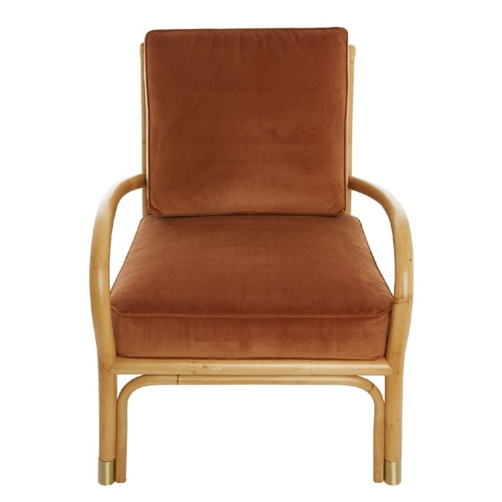Riviera rattan armchair with orange velvet