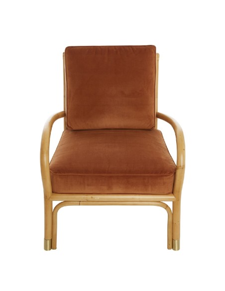 Riviera rattan armchair with orange velvet