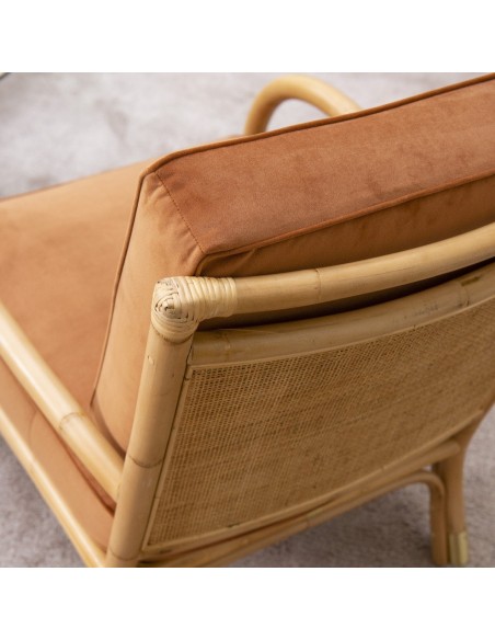 Riviera rattan armchair with orange velvet