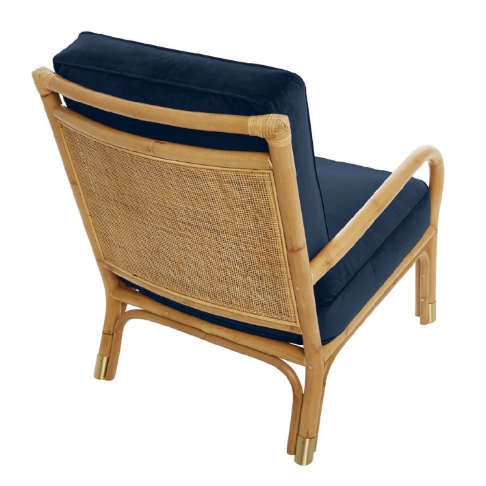 Fauteuil en canne de rotin Riviera velours bleu