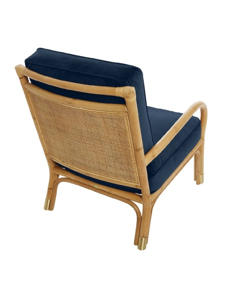 Riviera rattan armchair with blue velvet
